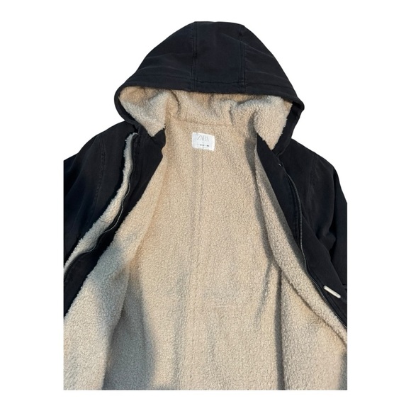 Zara Kids Faded Denim Parka With Faux Shearling – Black – Size 13/14 Unisex - Picture 2 of 9